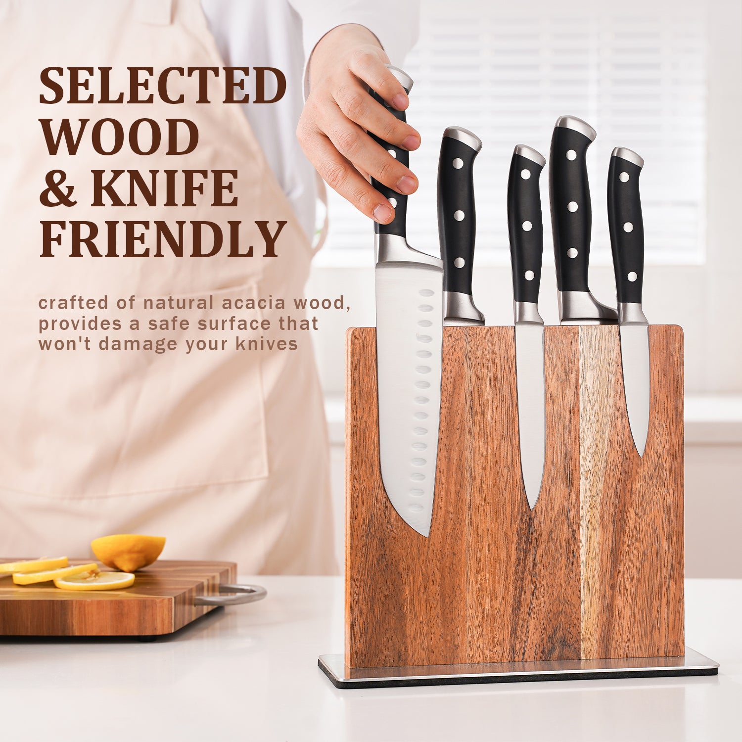 Acacia Wood Magnetic Knife Block – Double-Sided Premium Knife Storage Stand